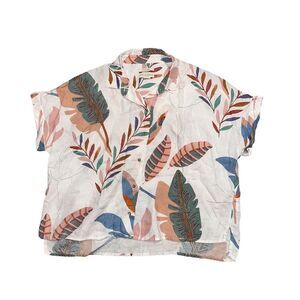 Very nice Cynthia Rowley Palm Leaf Print Button Down Top 100% Linen